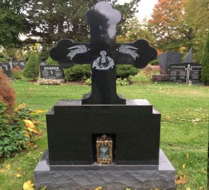 Black Granite Cross Monument with Bronze Lantern