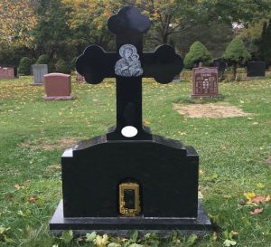 Black Granite Cross Monument with Bronze Lantern