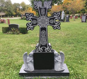 Black Granite Cross Monument with Angels