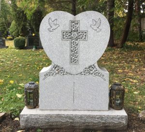 Light Grey Granite Cross in Heart Monument