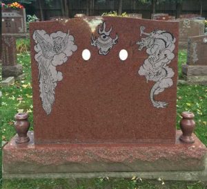 India Red Granite Companion Headstone with Vases