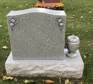 Light Grey Granite Single Headstone with Vase